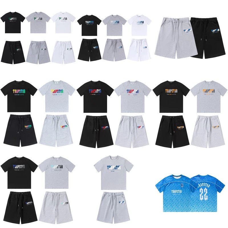 Short-sleeved suit with rainbow letters gradient towel embroidery loose casual shorts suit  