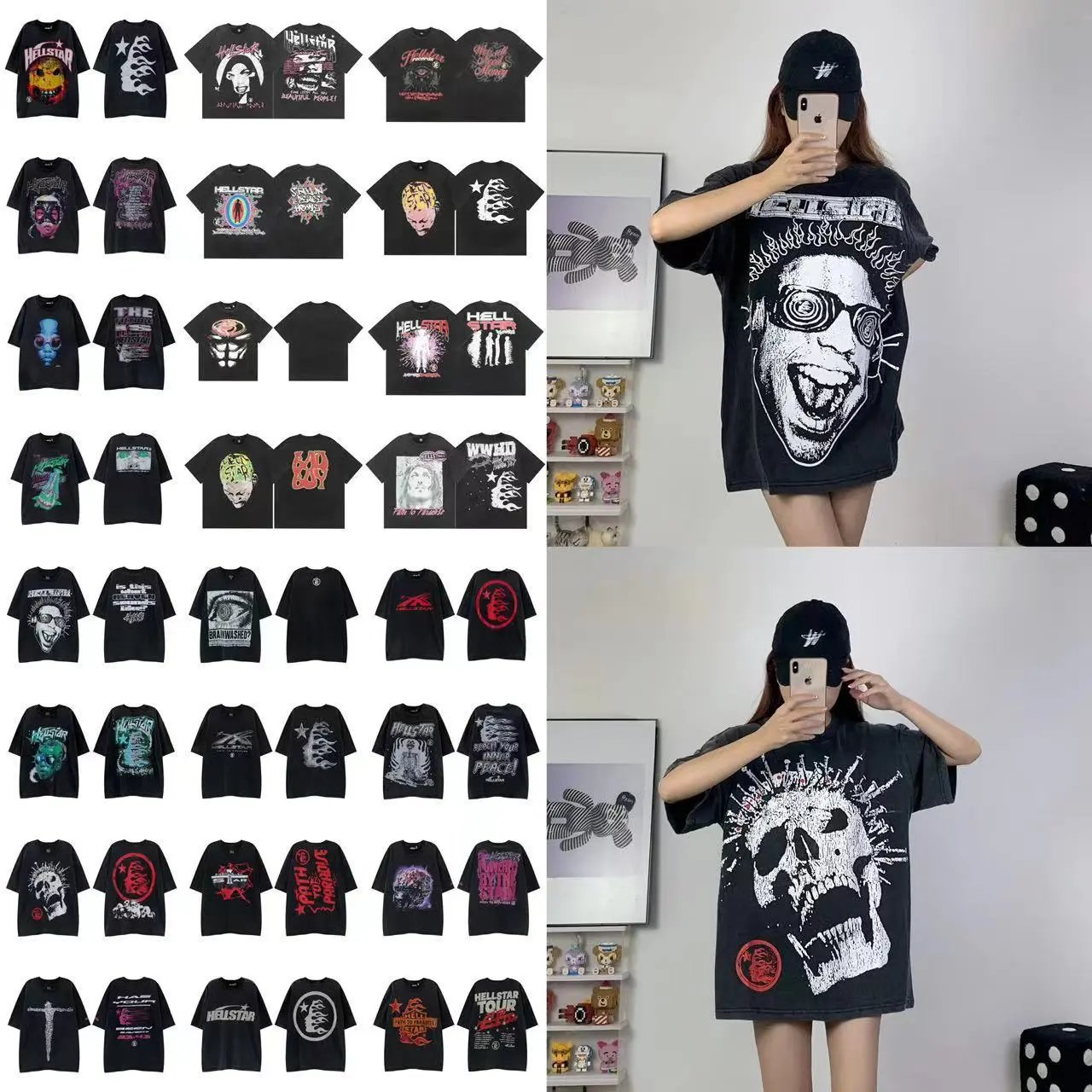 Washed black pure cotton casual loose men's and women's short-sleeved T-shirts  